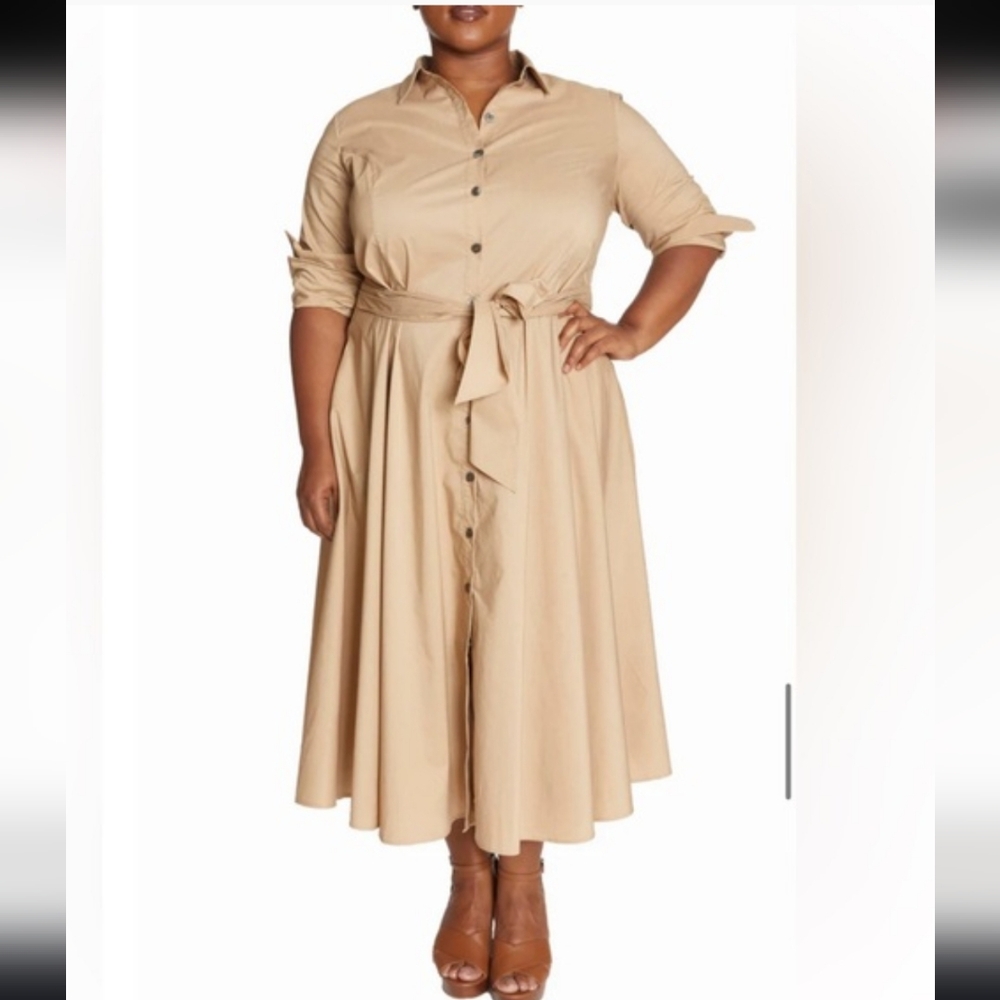 Pari Passu Poplin Shirtdress Khaki Size D2 Button Down Office Siren Maxi Dress